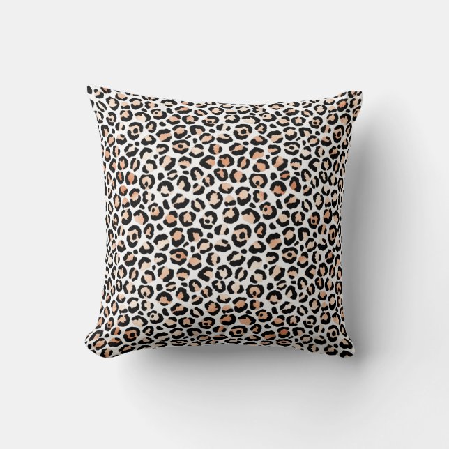 White Peach Black Leopard Print            Throw Pillow (Front)