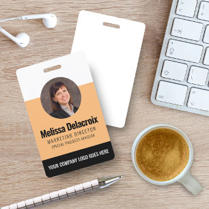 White Peach Black Staff Employee Photo ID Badge