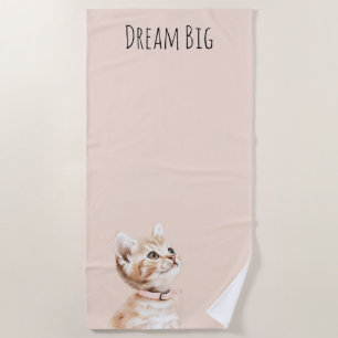 White Peach Cat Beach Towel