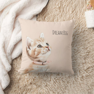 White Peach Cat Throw Pillow