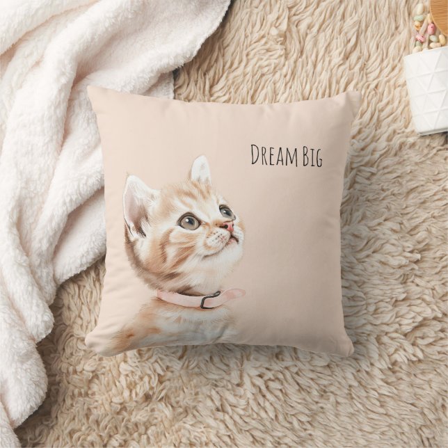 White Peach Cat Throw Pillow (Blanket)