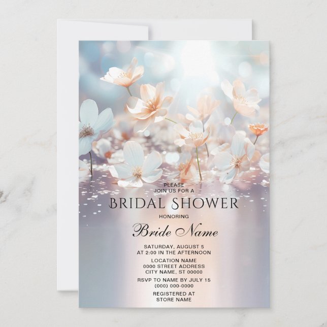 White Peach Floral Bridal Shower Invitation (Front)