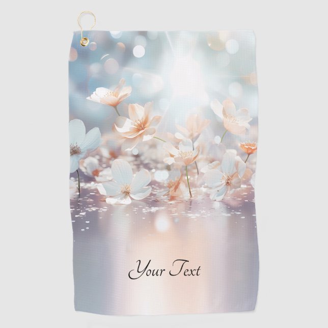 White Peach Floral Golf Towel (Front)