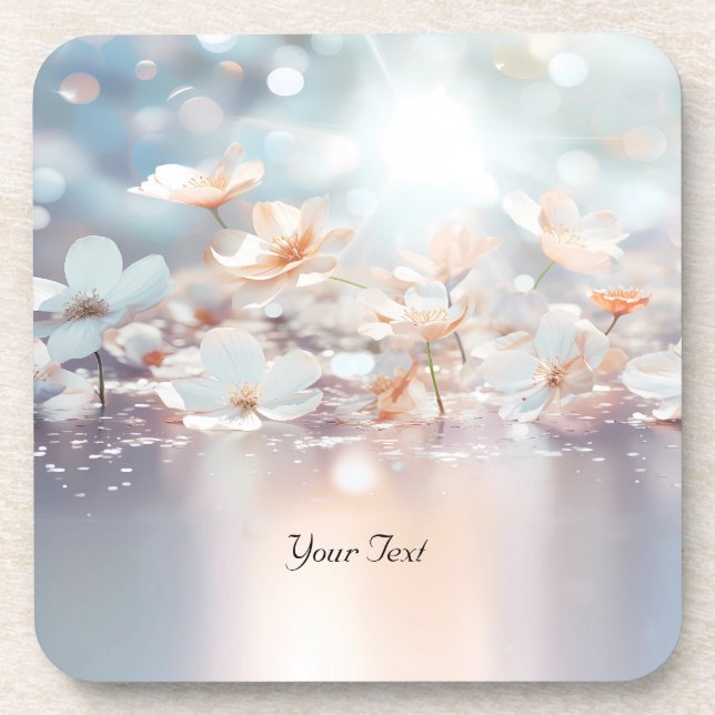 White Peach Floral Hard Plastic Coaster (Front)