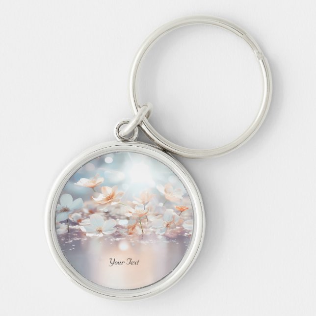 White Peach Floral Keychain (Front)