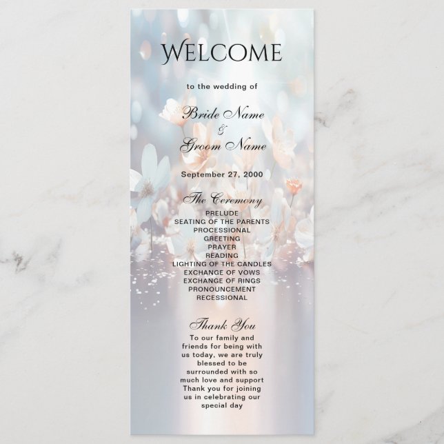 White Peach Floral Wedding Program (Front)