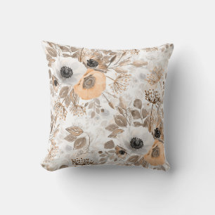 White, peach flowers, elegant throw pillow