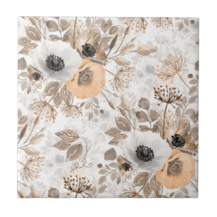 White, peach flowers, elegant tile