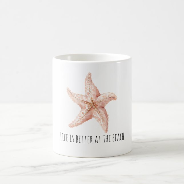 White Peach Starfish Better at Beach Coffee Mug (Center)