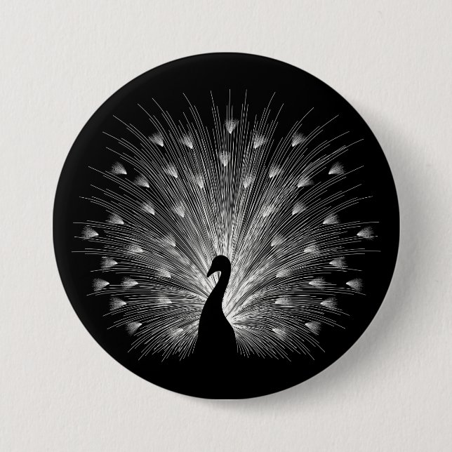White peacock 3 inch round button (Front)