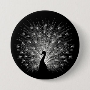 White peacock 3 inch round button