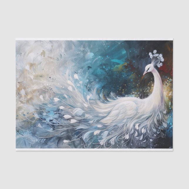 White Peacock Abstract Oil Painting Decoupage Tissue Paper (Front)