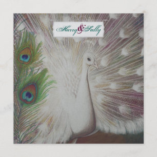 White Peacock and Feather Wedding Invitation