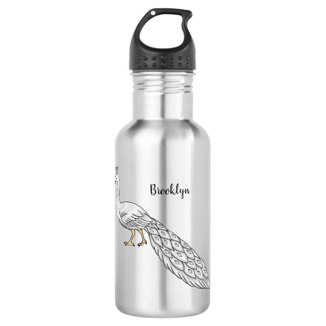 White peacock bird cartoon illustration   532 ml water bottle (Front)