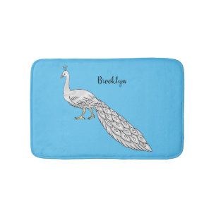 White peacock bird cartoon illustration bath mat