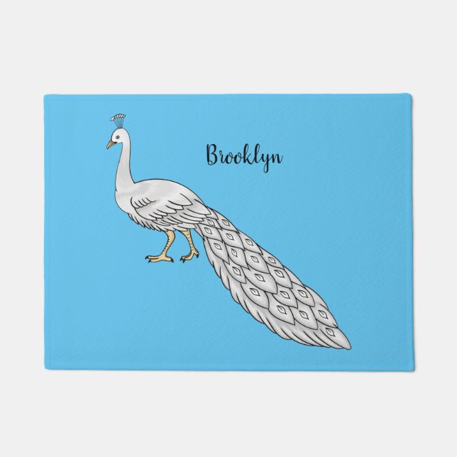 White peacock bird cartoon illustration  doormat (Front)