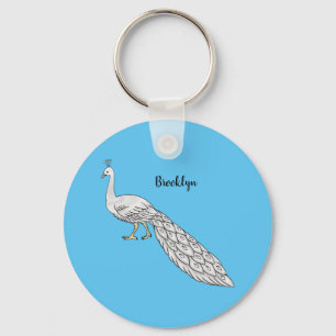 White peacock bird cartoon illustration keychain