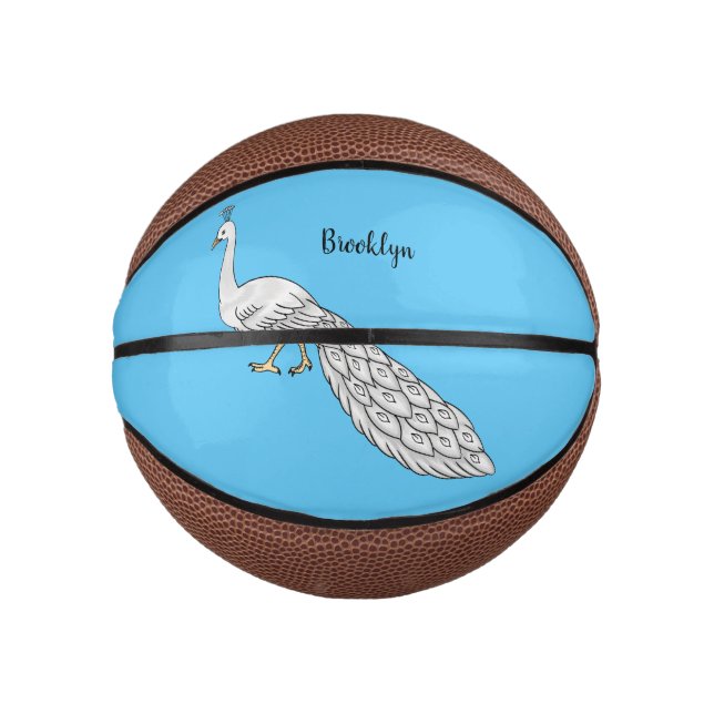 White peacock bird cartoon illustration  mini basketball (Front)