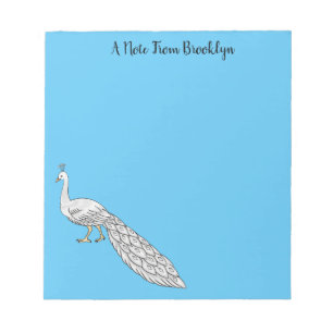 White peacock bird cartoon illustration notepad