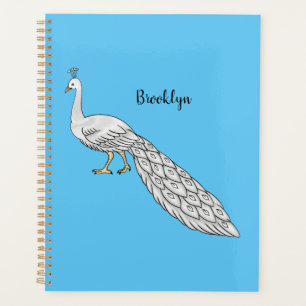 White peacock bird cartoon illustration  planner