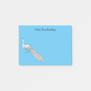 White peacock bird cartoon illustration post-it notes