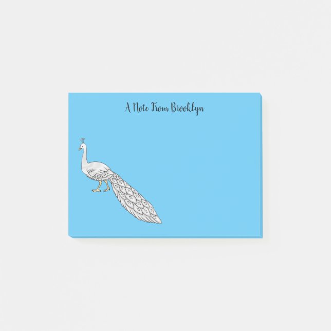 White peacock bird cartoon illustration  post-it notes (Front)