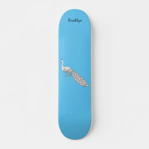 White peacock bird cartoon illustration  skateboard