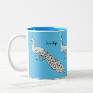 White peacock bird cartoon illustration  Two-Tone coffee mug