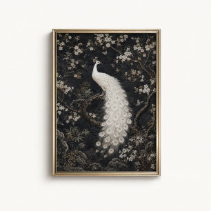 White Peacock Blossom Chinoiserie Poster