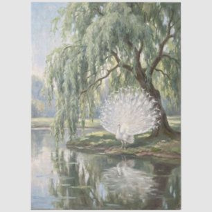 White Peacock by the Willow Decoupage Tissue Paper