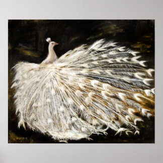 White Peacock Oil Painting Fine Art Poster