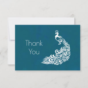 White Peacock on Teal Party Thank You Card