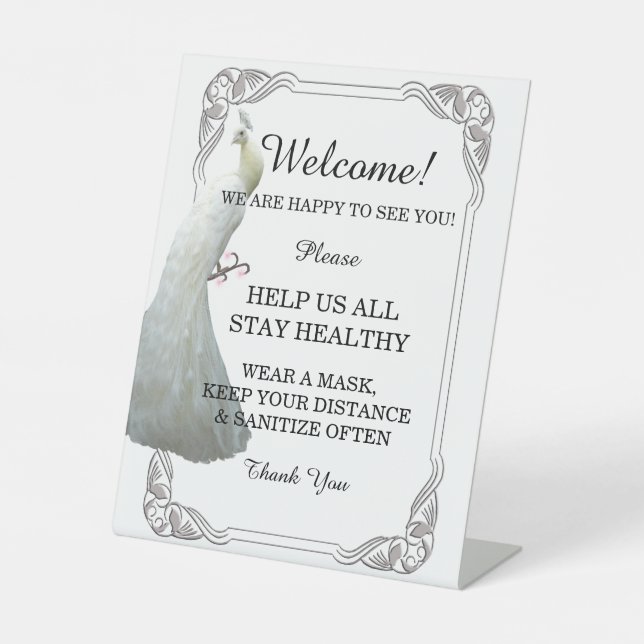 White Peacock Wedding Safety  Pedestal Sign (Front)