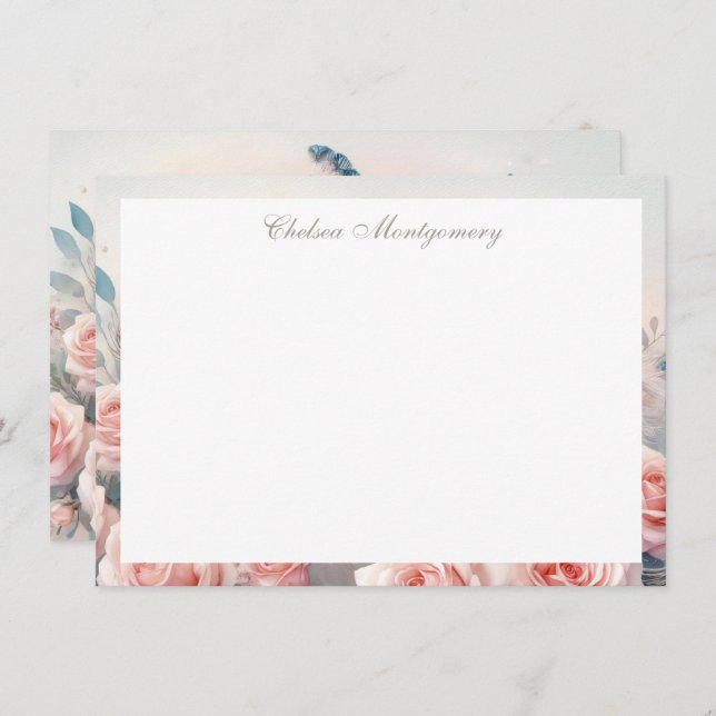 White Peacock with Blush Pink Roses Personalized Card (Front/Back)