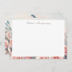 White Peacock with Blush Pink Roses Personalized Card