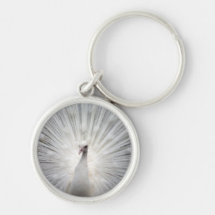 White Peacock with Fanned Feathers Keychain