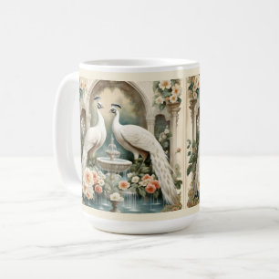 White Peacocks at the Fountain Coffee Mug