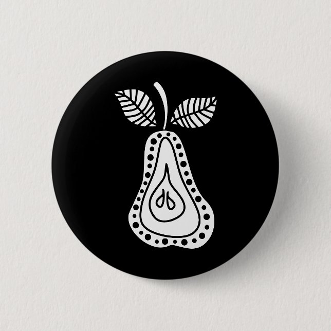 white Pear 2 Inch Round Button (Front)
