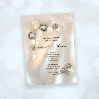 White Pearl and Diamond Buttons Engagement Party Invitation