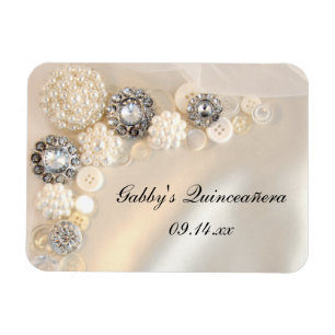 White Pearl and Diamond Buttons Quinceañera Magnet