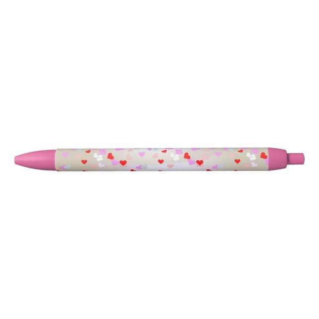 White Pearl Effect with hearts  Black Ink Pen (Front)