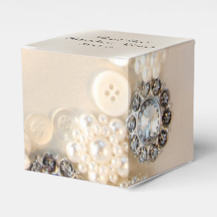 White Pearls and Diamond Buttons Wedding Favor Box