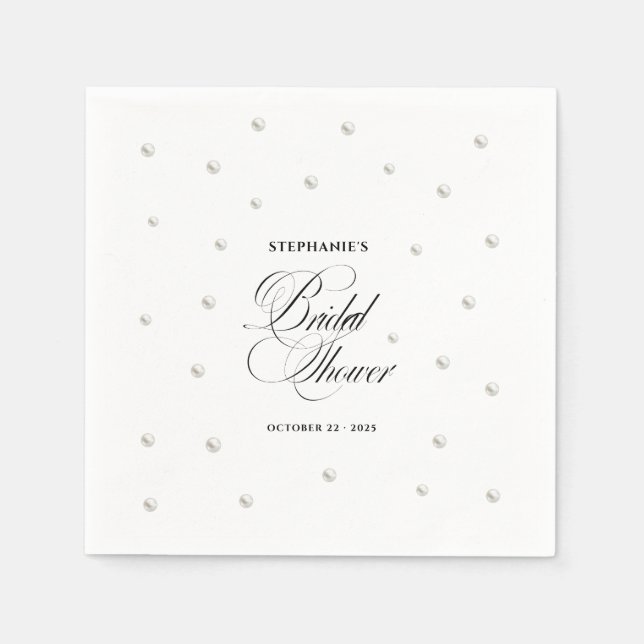 White Pearls Bridal Shower Napkin (Front)
