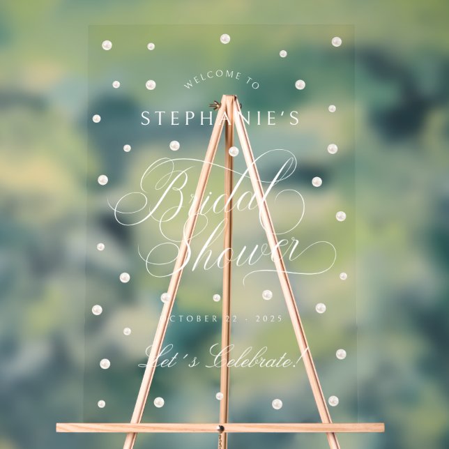 White Pearls Bridal Shower Welcome Acrylic Sign (Neutral)