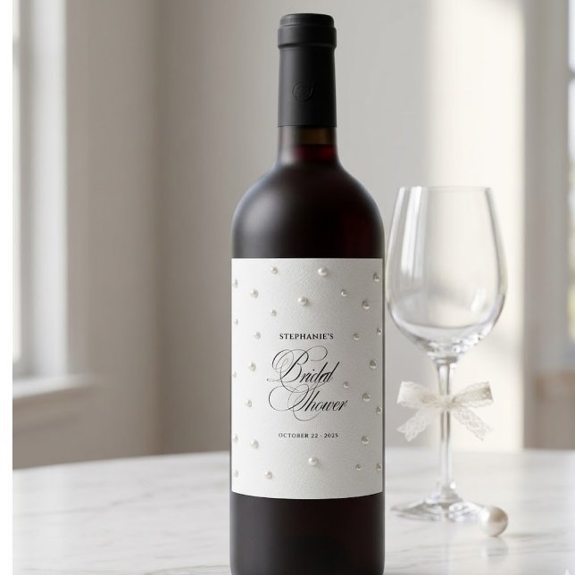 White Pearls Bridal Shower Wine Label (Creator Uploaded)