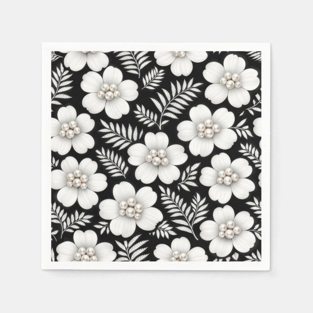 White Pearls in Flower Pattern Napkin (Front)