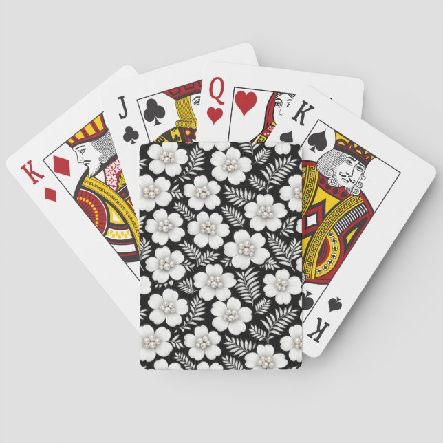 White Pearls in Flower Pattern Playing Cards (Back)