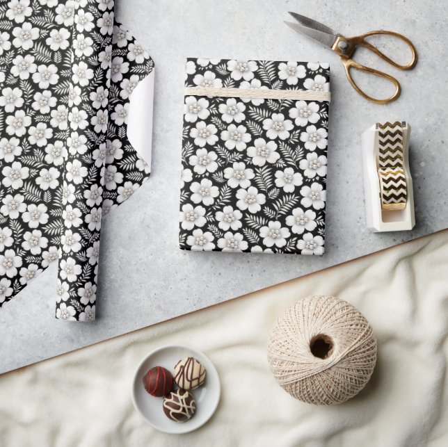 White Pearls in Flower Pattern Wrapping Paper (Crafts)