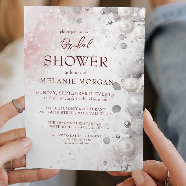 White Pearls Modern Pink Bridal Shower Invitation (Creator Uploaded)