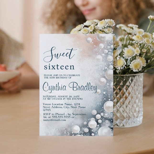 White Pearls Sweet Sixteen Birthday Party  Invitation (Creator Uploaded)